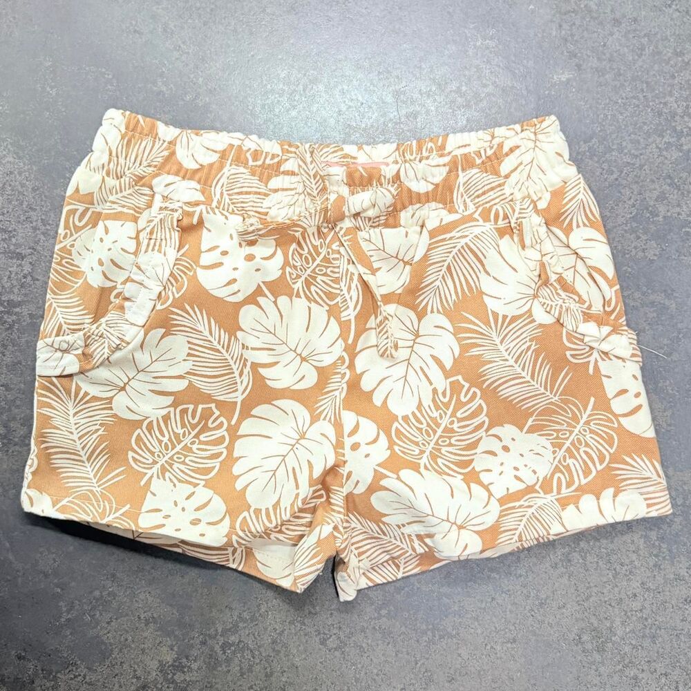 Lucky Penny Pull-On Tropical Beige Cream Leaf Ruffle Pocket Shorts 3T